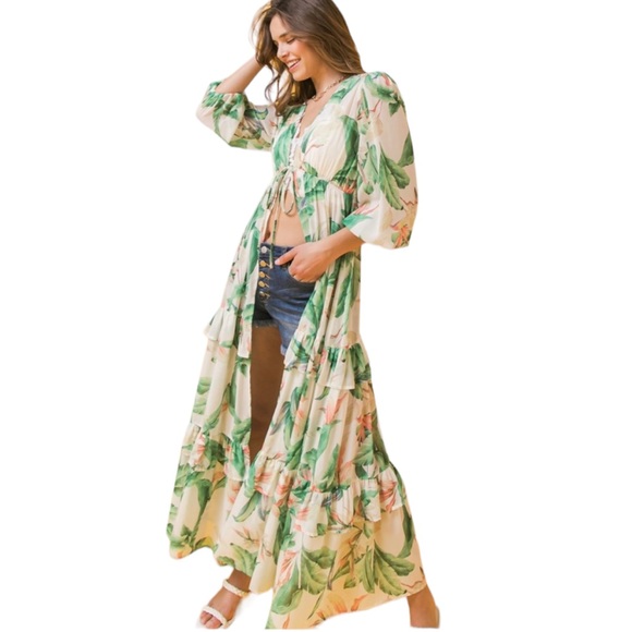 Women's Printed Maxi Flowy Kimono Top - Picture 2 of 4